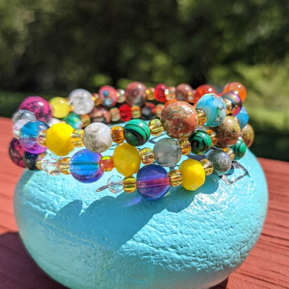 NEW Howlite Unakite Crystals Gemstone Energy Bracelet Handmade Cute Sparkly